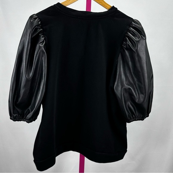 Eloquii Short Sleeve Black Shirt Faux Leather‎ Puff Sleeves Women's Plus 18/20 - Picture 4 of 8